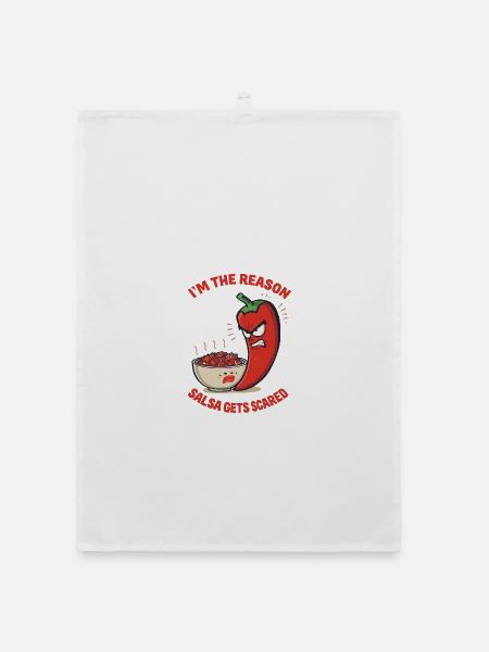Salsa Gets Scared – Lustiges Chili Design - Organic Geschirrtuch - Weiß - Vorne