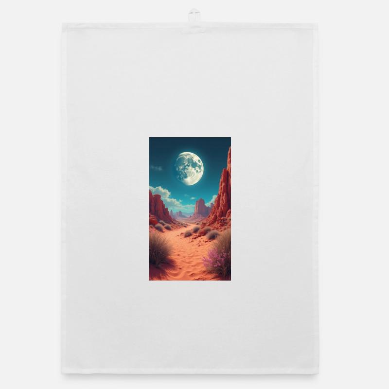 Lune sur le sentier du désert rouge - Torchon bio - blanc