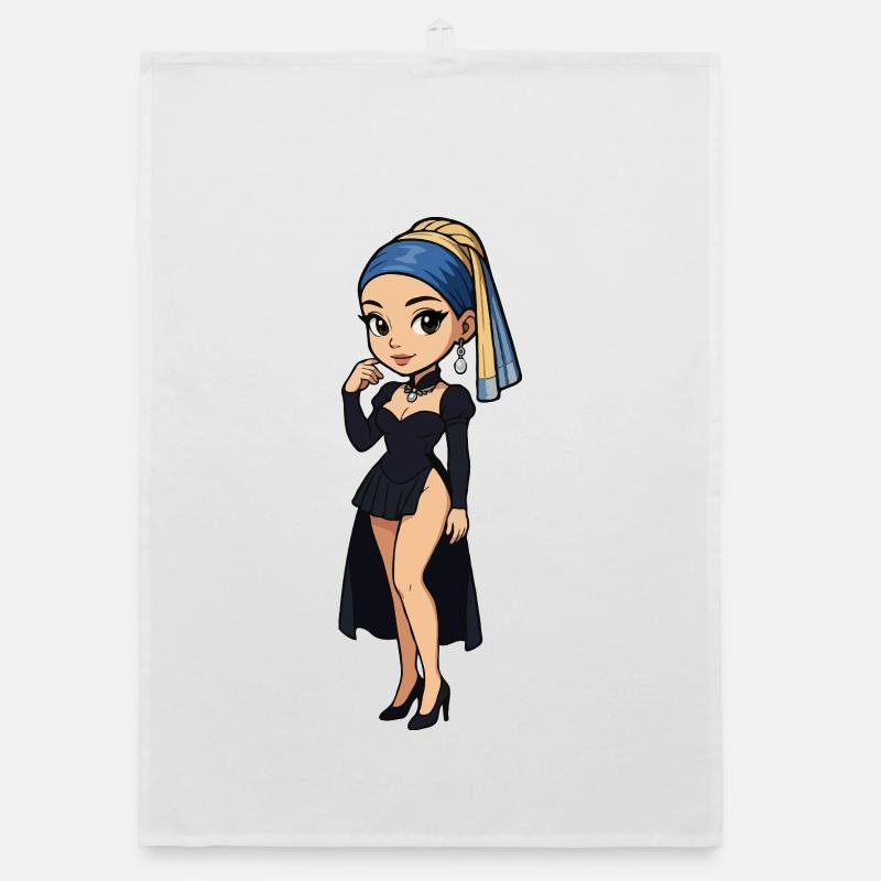 Mädchen mit Perlenohrring Chibi Super Deformed Organic Geschirrtuch