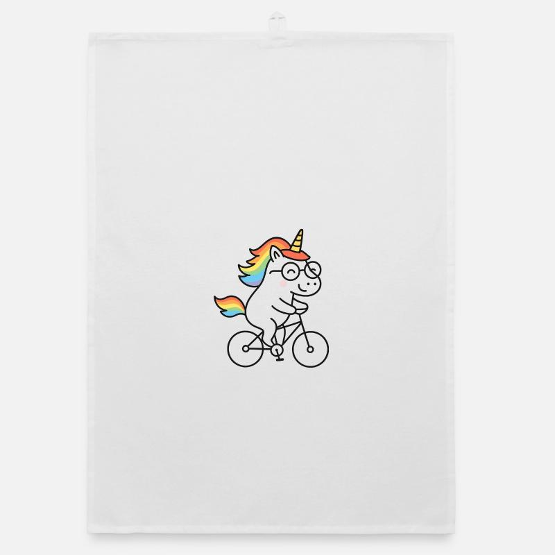 Regenbogen-Einhorn auf Fahrrad - Organic Geschirrtuch - Weiß