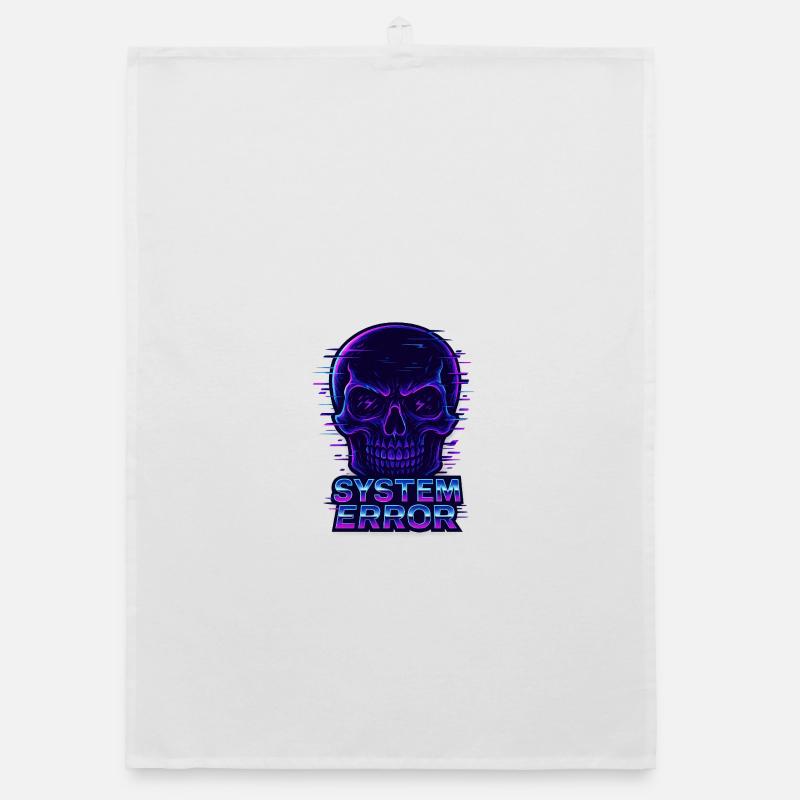 Crâne Neon Glitch avec texte d’erreur système - Torchon bio - blanc