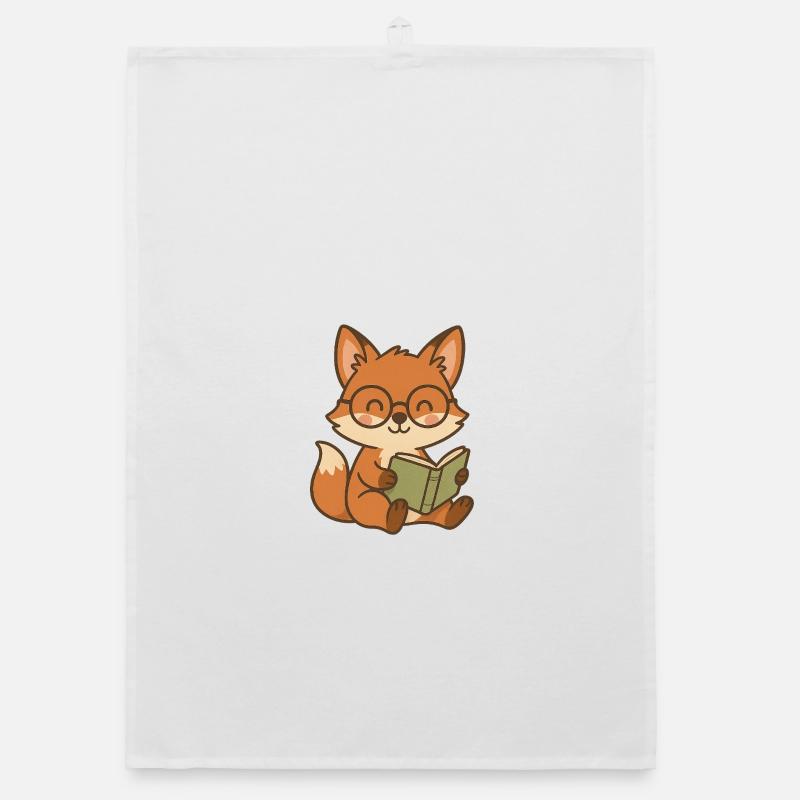 Cute fox book reader illustration Organic dish towel