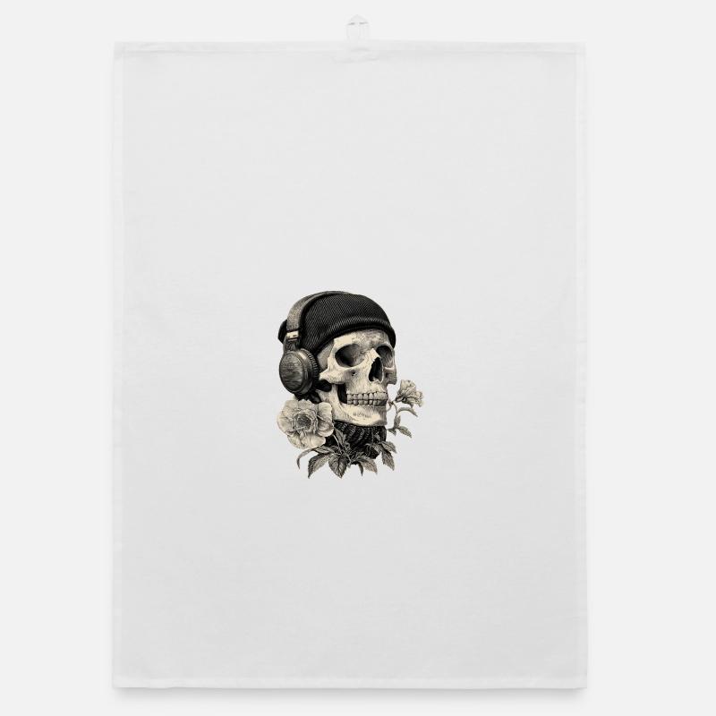 Crâne avec casque et rose Torchon bio