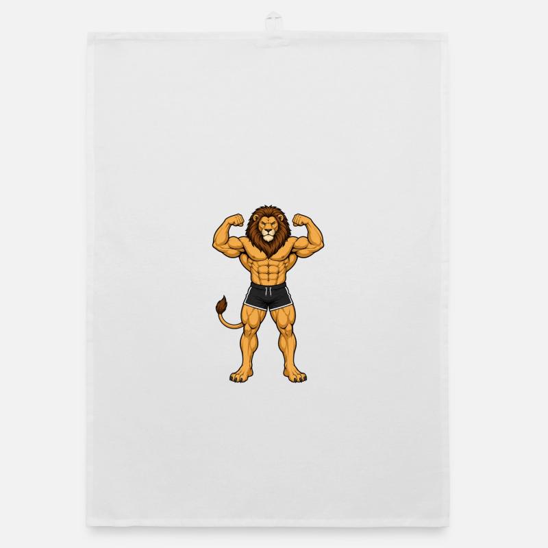 Löwe als Bodybuilder - Organic Geschirrtuch - Weiß