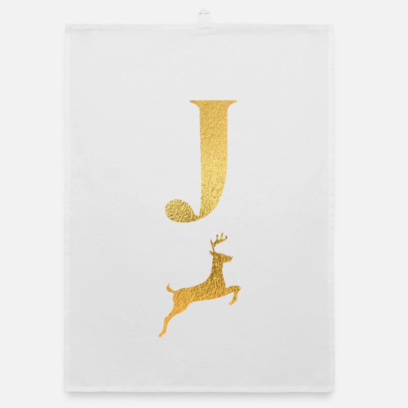 Lettre j cerf doré - idée cadeau Torchon bio