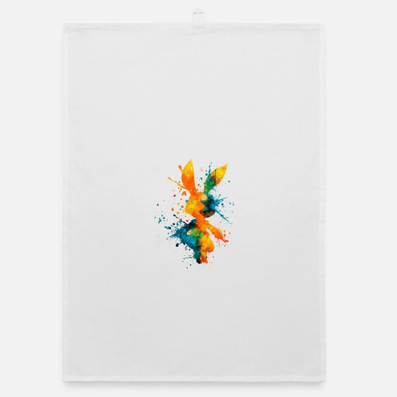 Abstract_Watercolor_Bunny_Rabbit_Splatter - Torchon bio - blanc