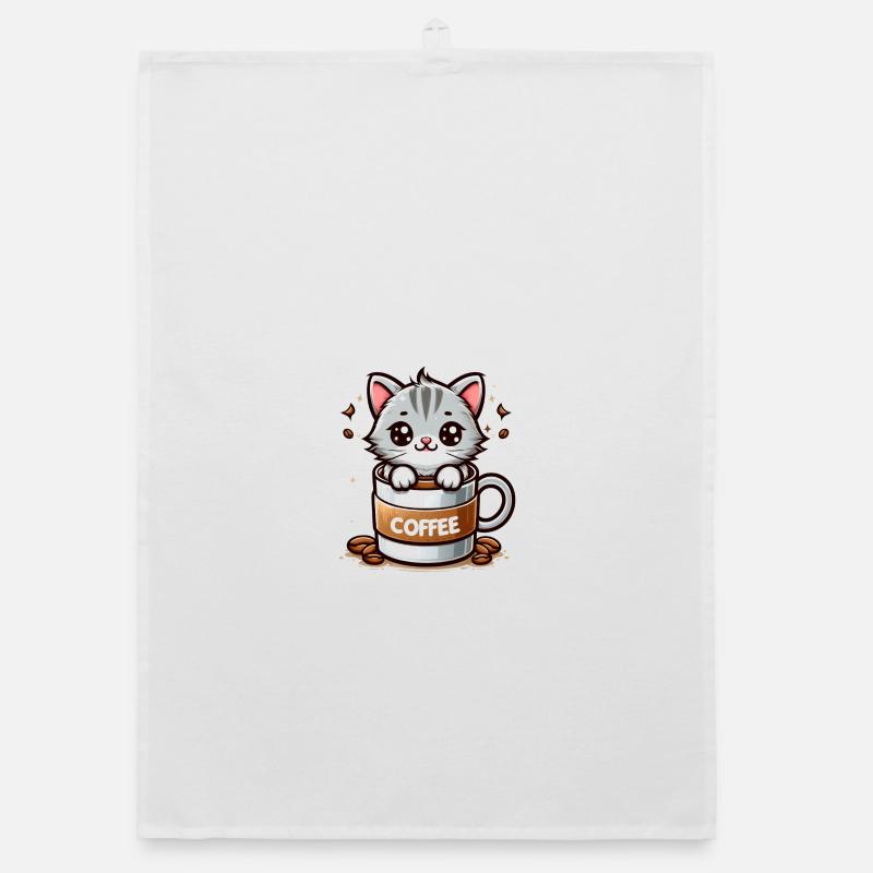 Katze mit Kaffeebecher 1 Organic Geschirrtuch