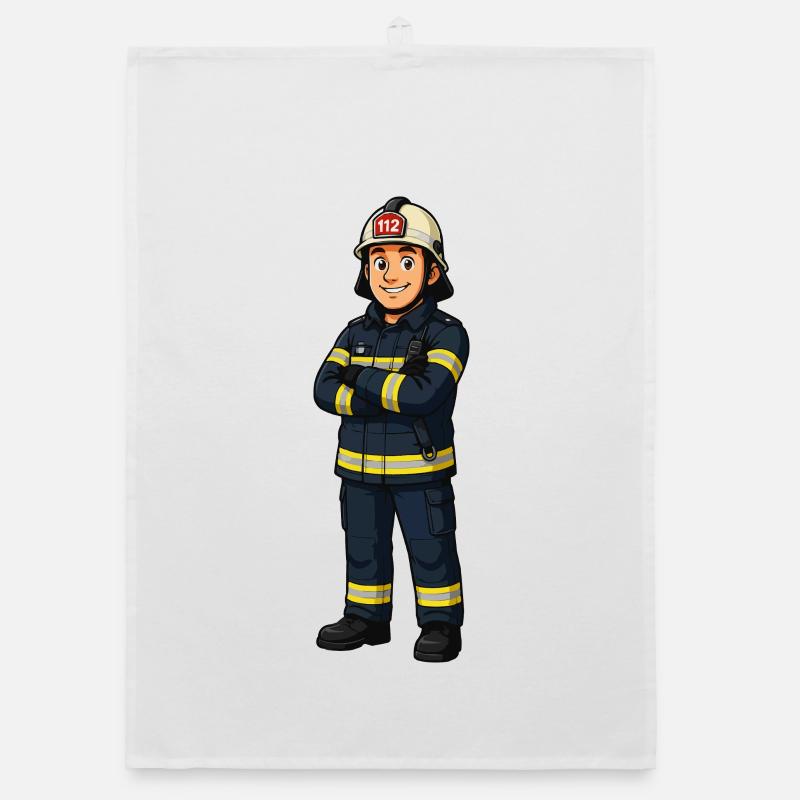 Fire Brigade Cartoon Hero Look Organic dish towel