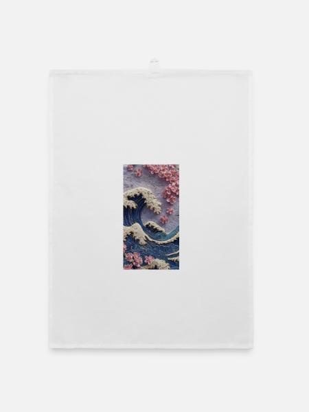 Wave Cherry Blossom Relief - Organic dish towel - white - Front