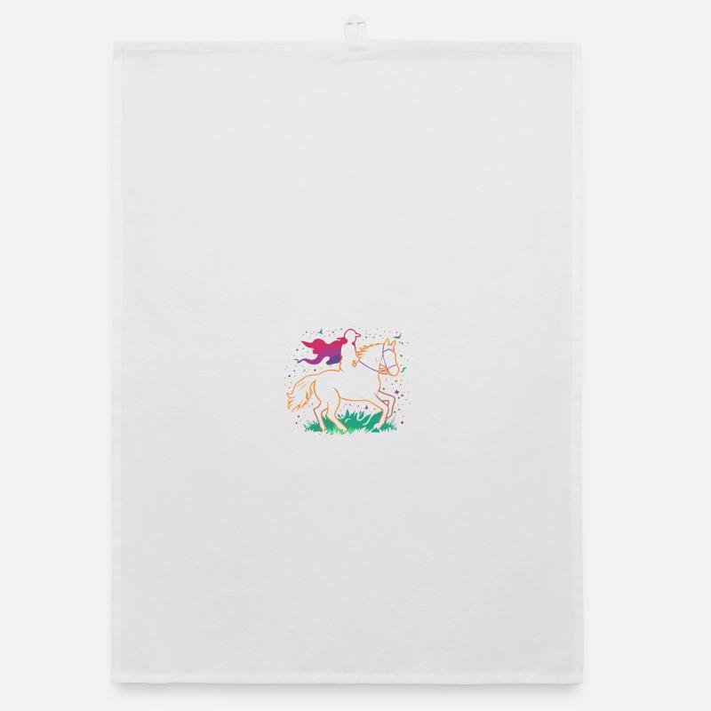 Cavalier de licorne lumineuse sur une prairie colorée Torchon bio