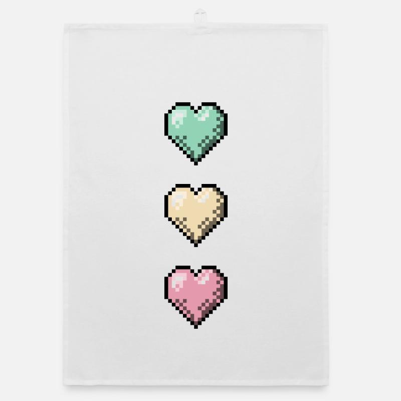 Retro Pixel Art Hearts Stack Organic dish towel
