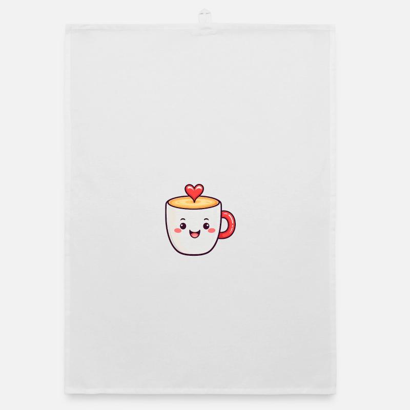 Kawaii Herzkaffee Becher - Organic Geschirrtuch - Weiß