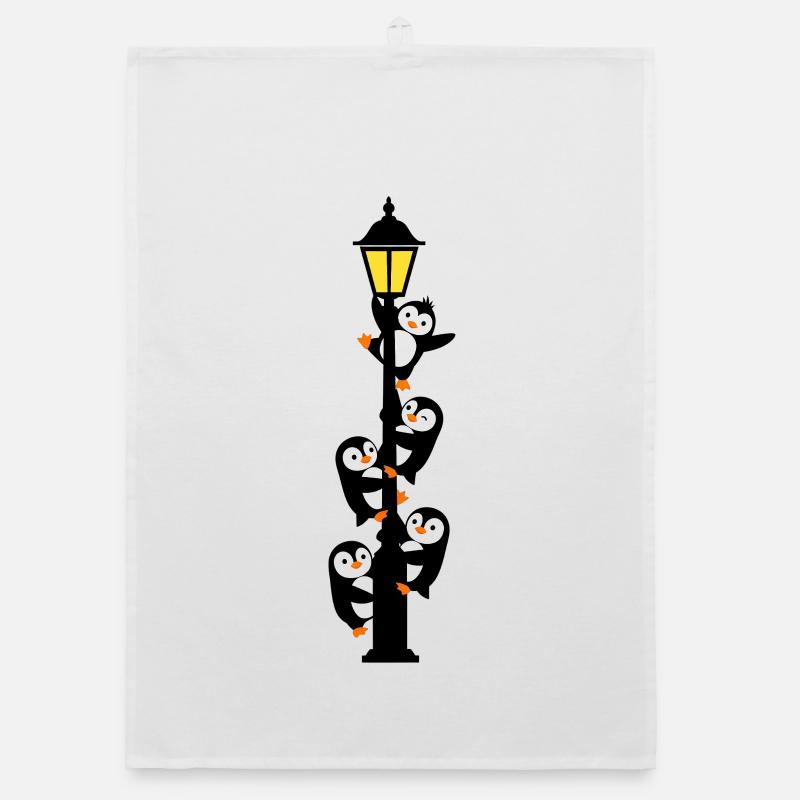 Penguins around a lamppost Organic dish towel