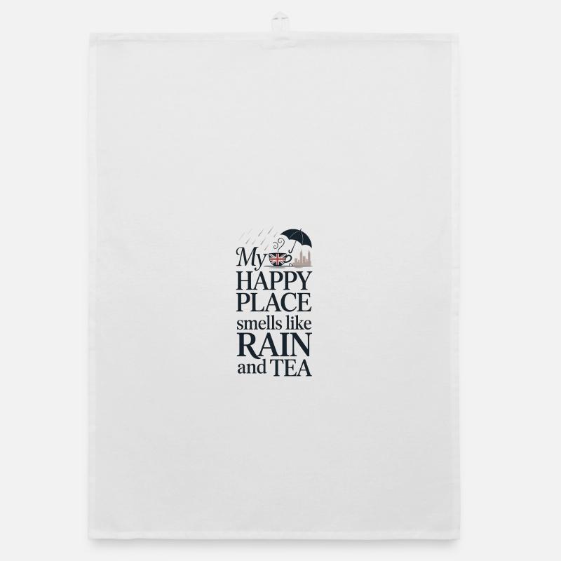 Happy Place: Rain & Tea – British Tea Design - Organic Geschirrtuch - Weiß