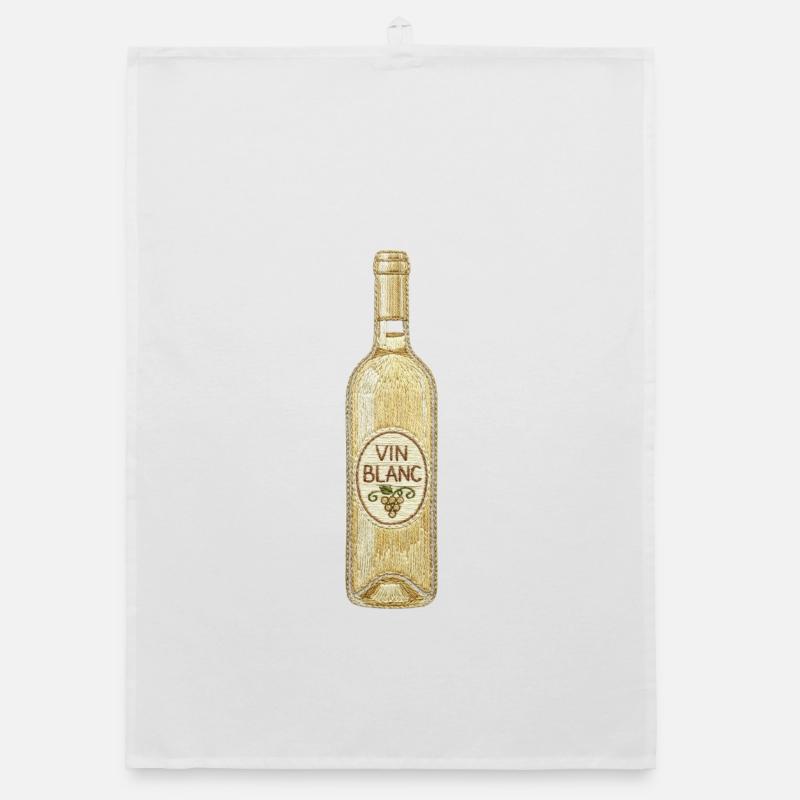 Bouteille de vin blanc dans un aspect brodé (imprimé) Torchon bio