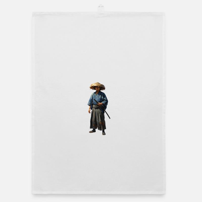 Samurai Warrior with Straw Hat Realistic Organic dish towel