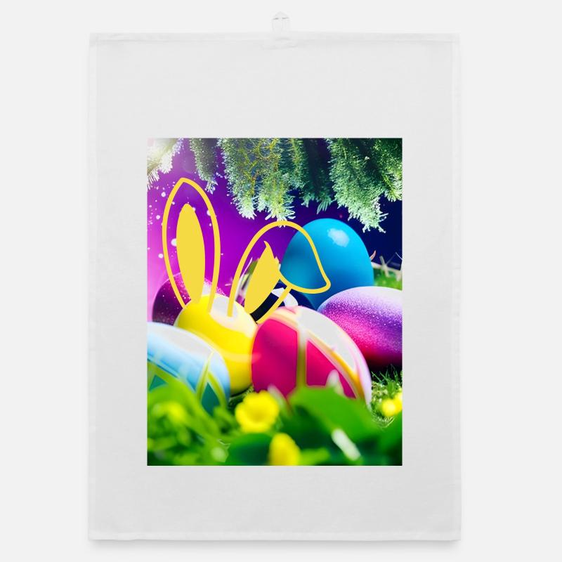 Easter Eggs with Bunny Outline Bunny Ears Organic dish towel