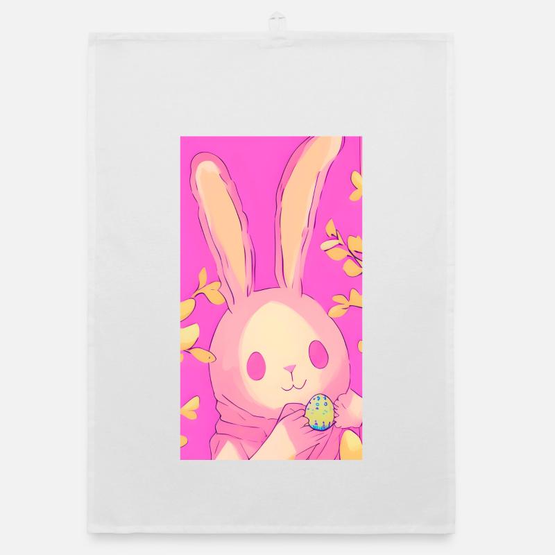 Pastel Easter Bunny Pink Easter Egg Organic dish towel