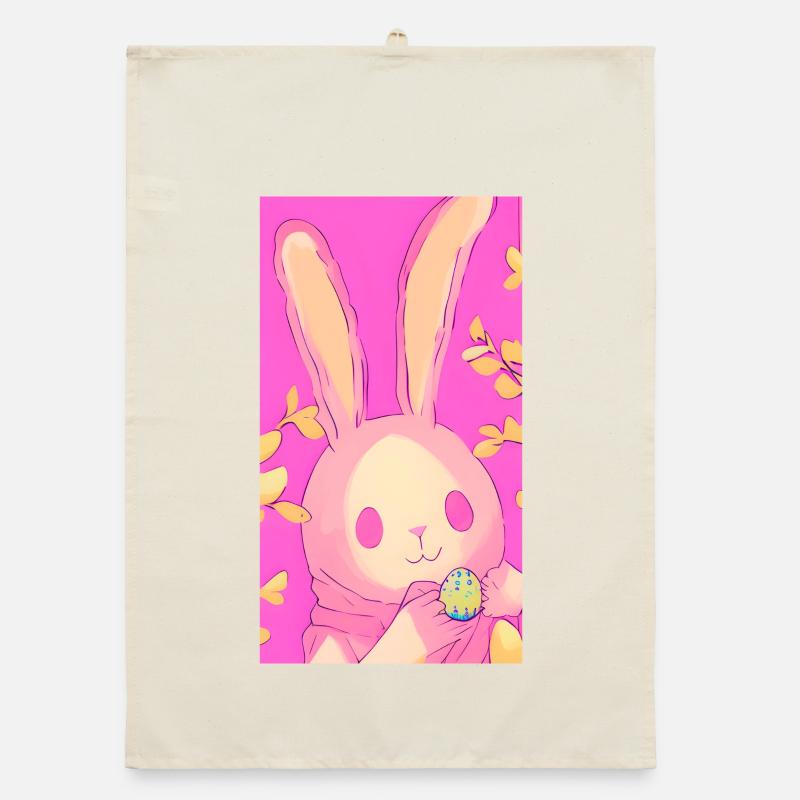 Pastel Easter Bunny Pink Easter Egg Organic dish towel