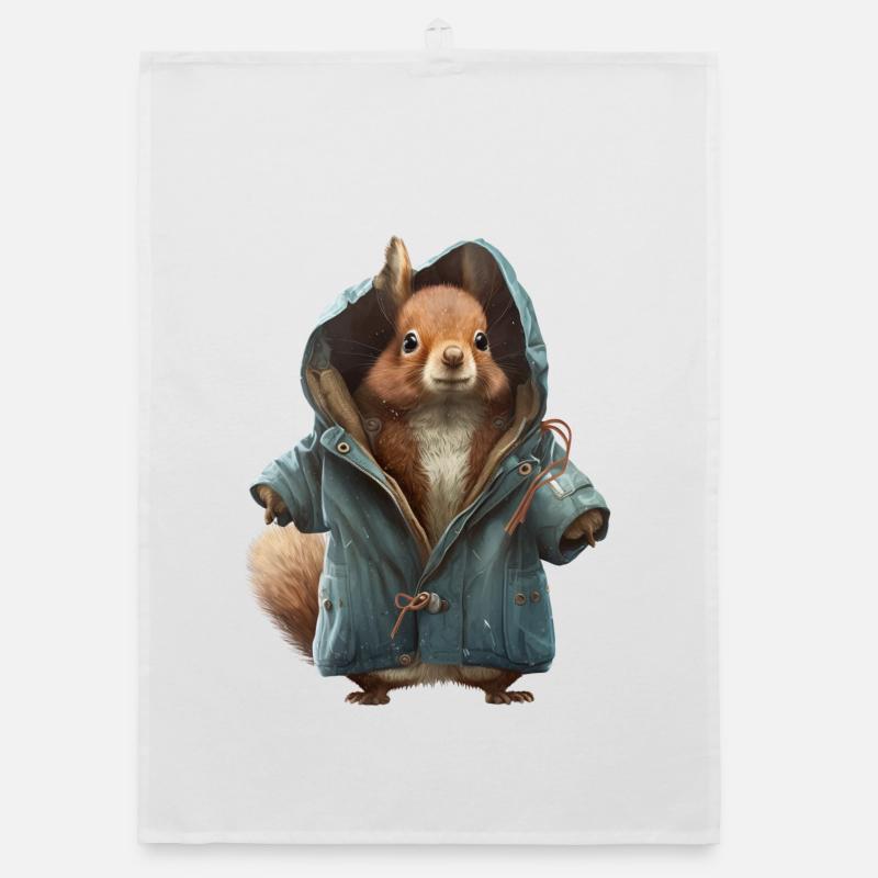 Design with a squirrel wearing a jacket Organic dish towel