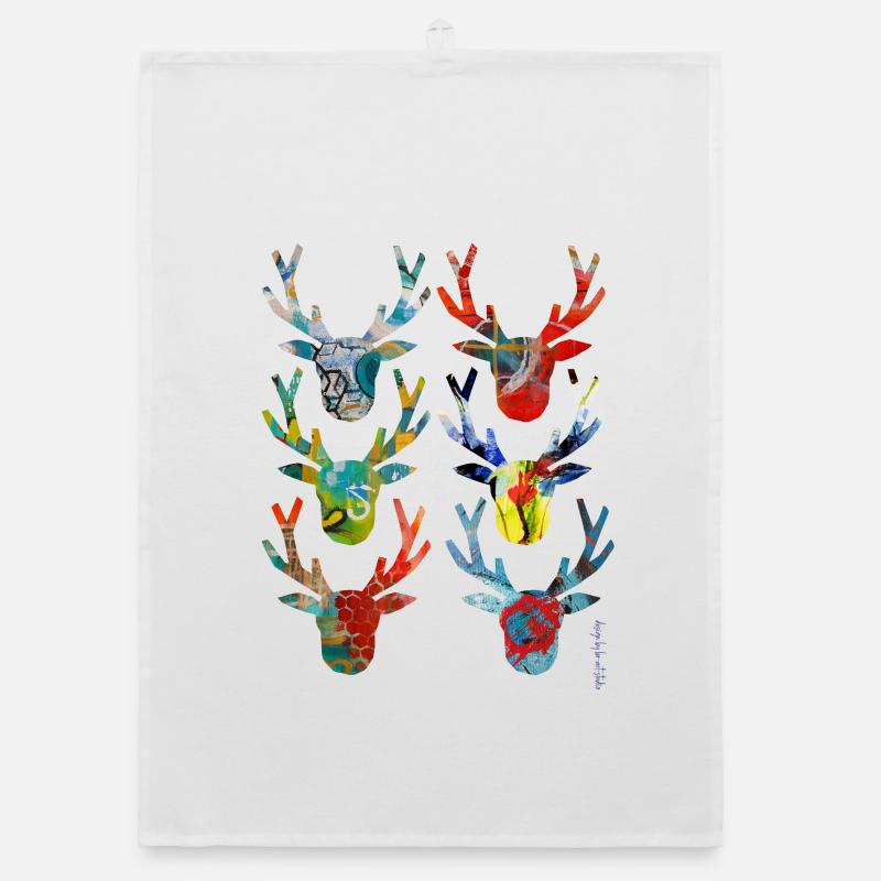 Têtes de cerf colorées abstraites - Torchon bio - blanc