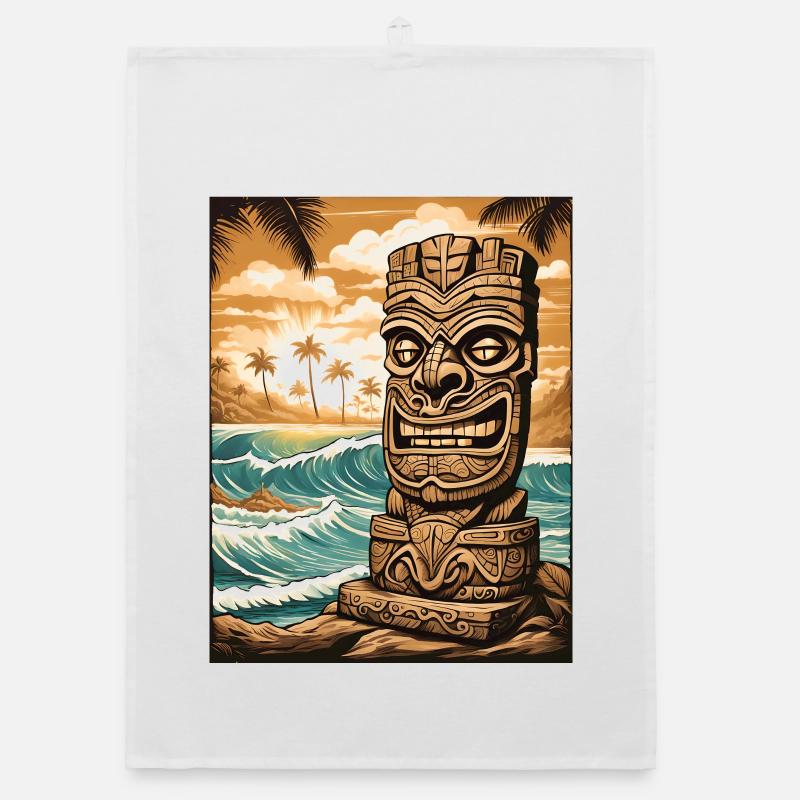 Tiki Statue am Strand Organic Geschirrtuch