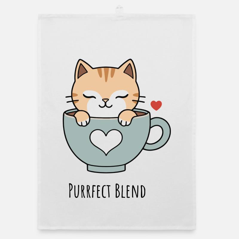 Katzenliebe in der Teetasse - Organic Geschirrtuch - Weiß