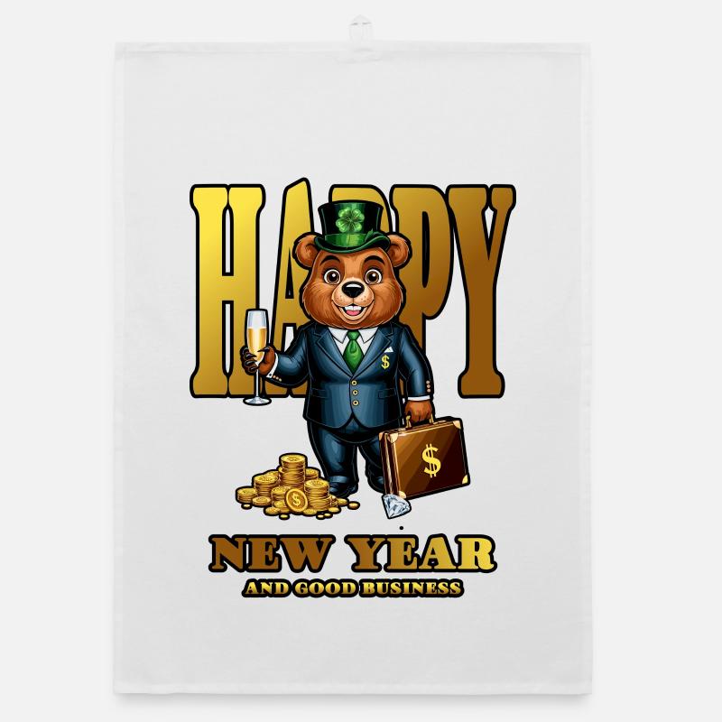 Neujahr Glücks Bär Organic Geschirrtuch