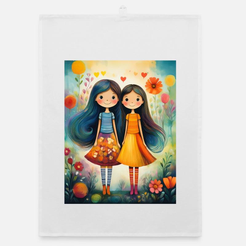 Lächelnde Mädchen mit Blumendekor Organic Geschirrtuch