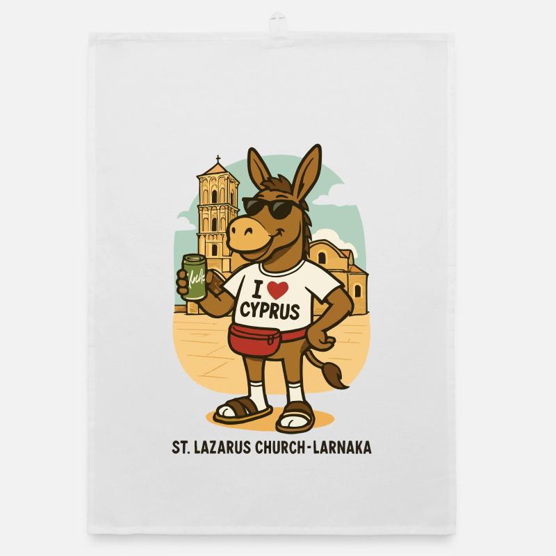 Âne en vacances à Larnaca avec une boisson Torchon bio