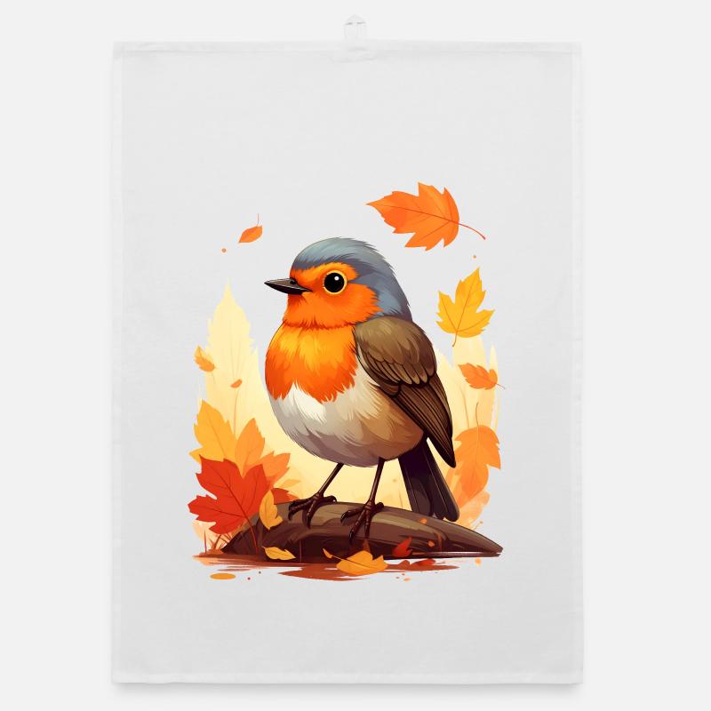 Rouge-gorge en automne Torchon bio