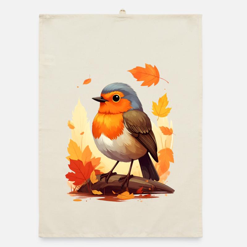 Rotkehlchen im Herbst Organic Geschirrtuch