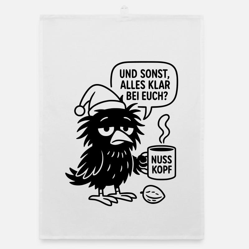 Cute Raven with Cup and Speech Bubble Organic dish towel