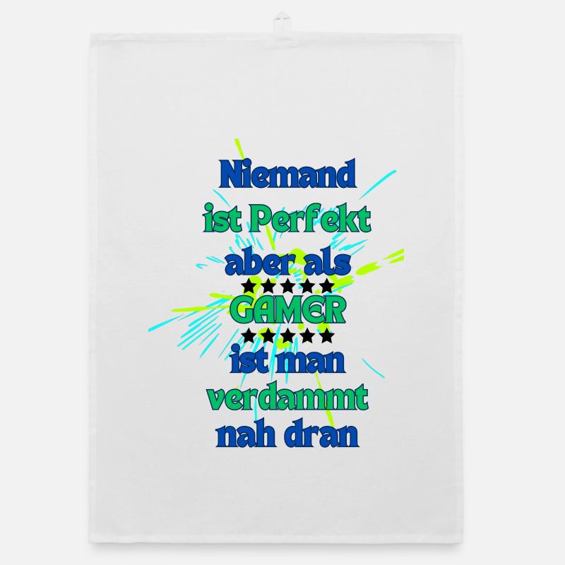 Creative gaming saying with fireworks Organic dish towel