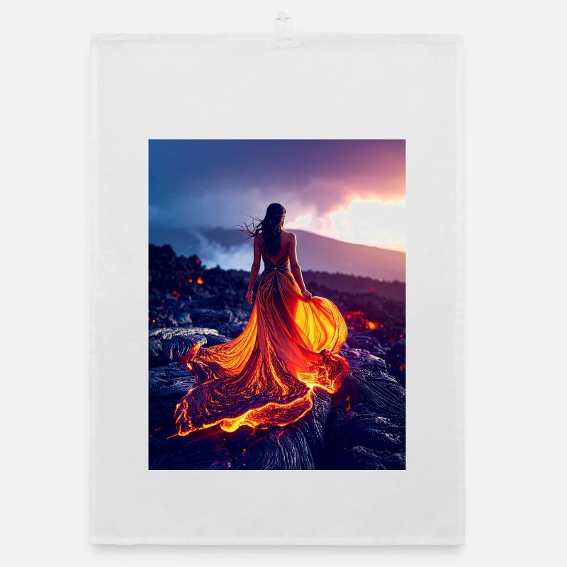 Robe semblable à du feu sur un champ de lave - Torchon bio - blanc