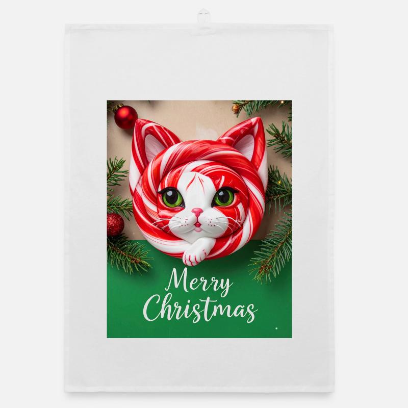 Chat de Noël Candy Cane Look Torchon bio