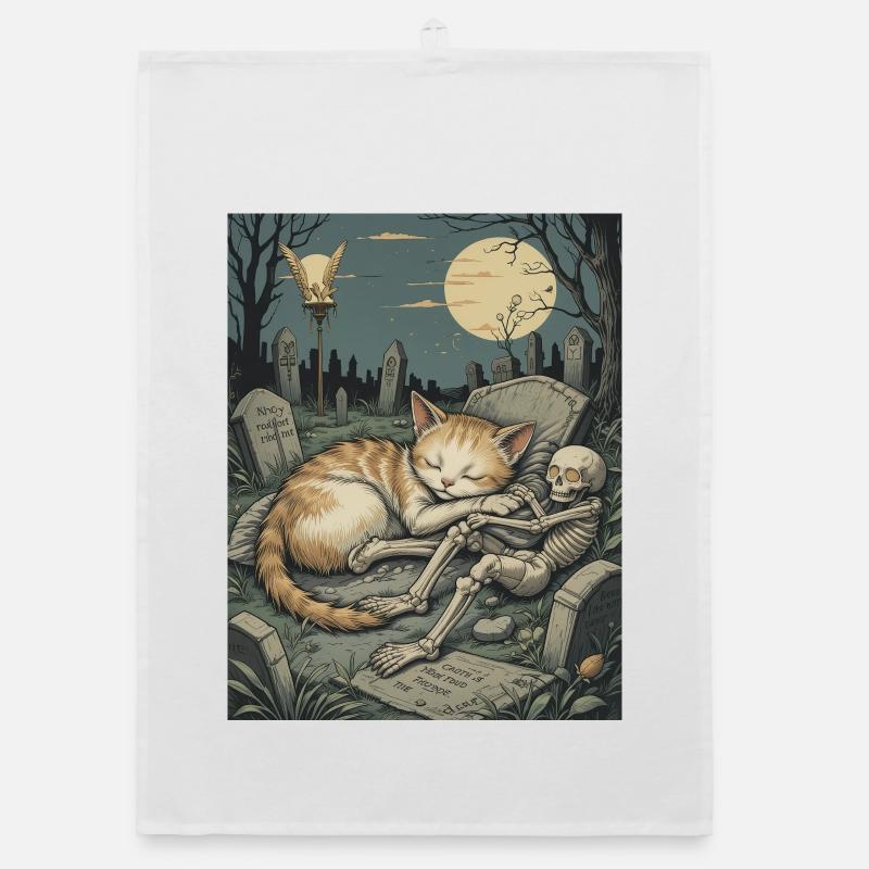 Moonlit Graveyard Kitten Organic dish towel