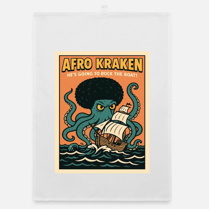 Afro Kraken auf hoher See mit Segelschiff Organic Geschirrtuch