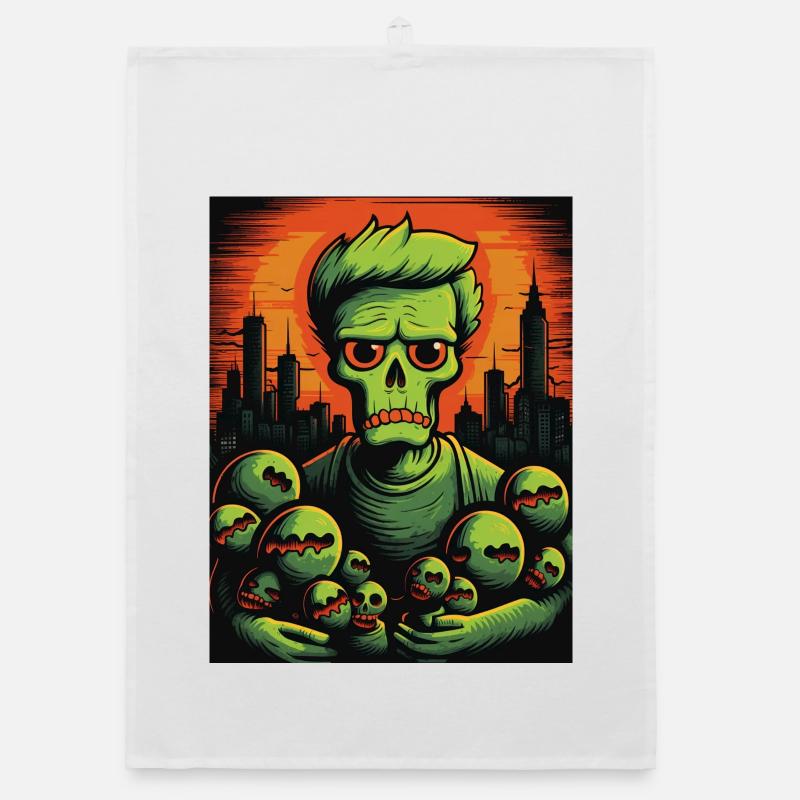 Neon Zombie with Skeleton Balls Organic dish towel