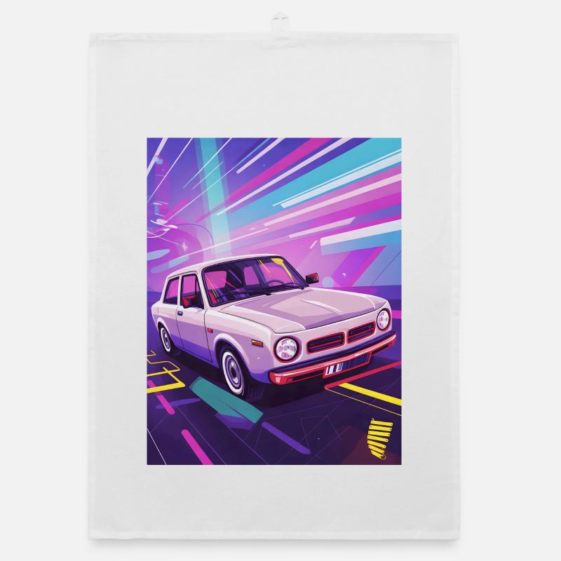 Synthwave Auto im Retro-Stil Organic Geschirrtuch