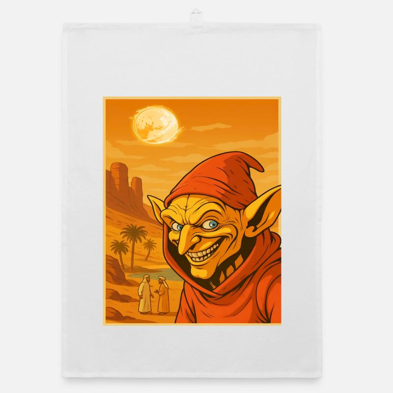 Leprechaun in the desert at sunset Organic dish towel