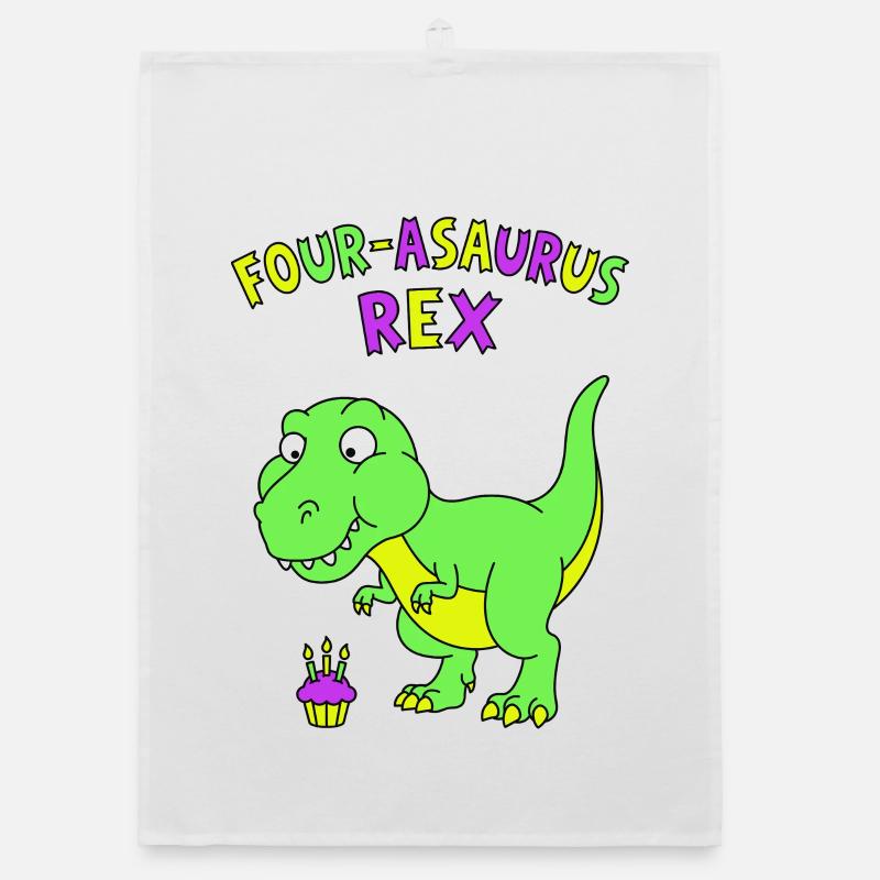 Four-asaurus Rex 4 Birthday Organic dish towel