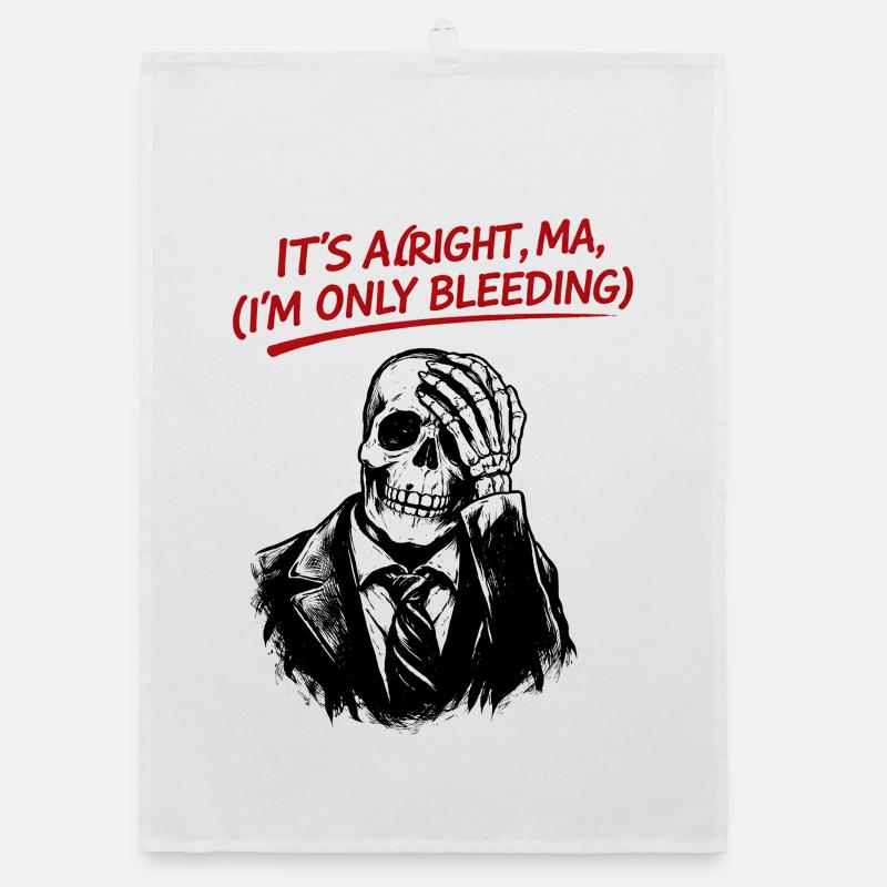 Skeleton in suit with red text Organic dish towel