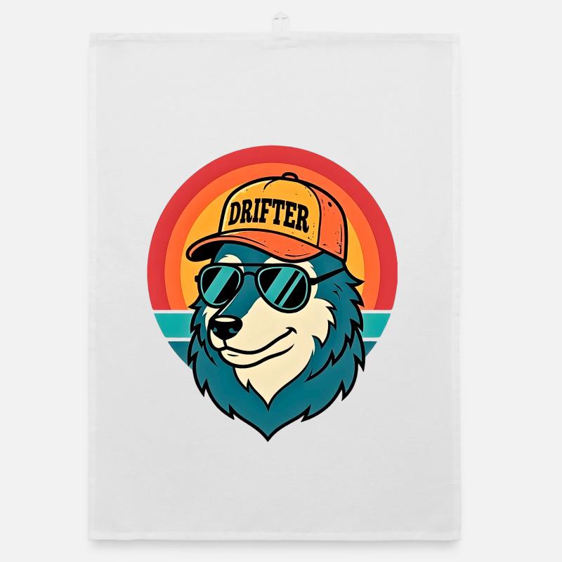 Drifter Wolf Sunset Tee - Organic dish towel - white