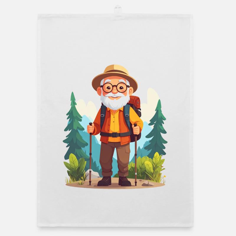 Happy grandpa on a hike Organic dish towel