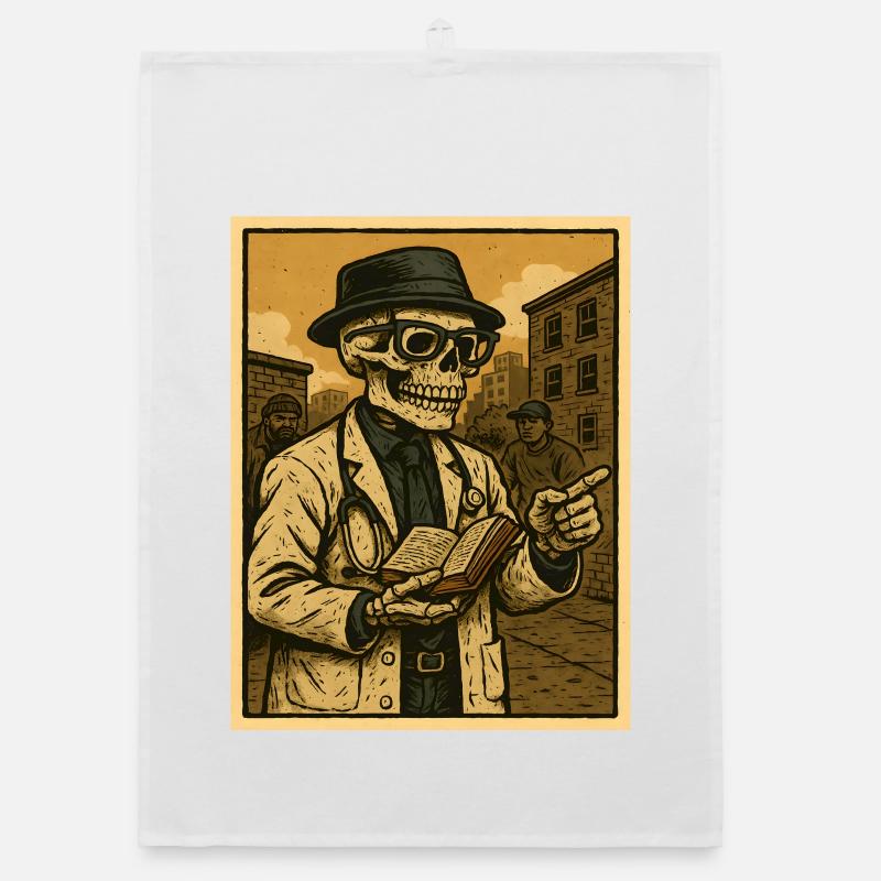 Skelett Arzt mit Buch im Retro Stil Organic Geschirrtuch