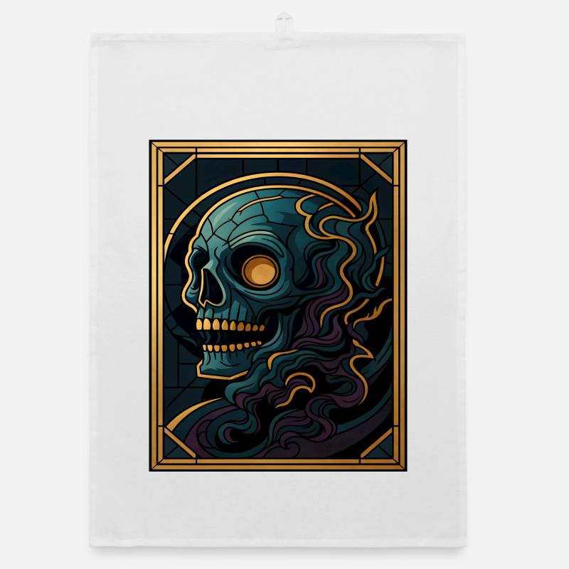 Crâne encadré avec des formes fluides Torchon bio
