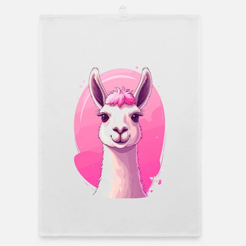 Lama / Alpaga devant le rose Torchon bio