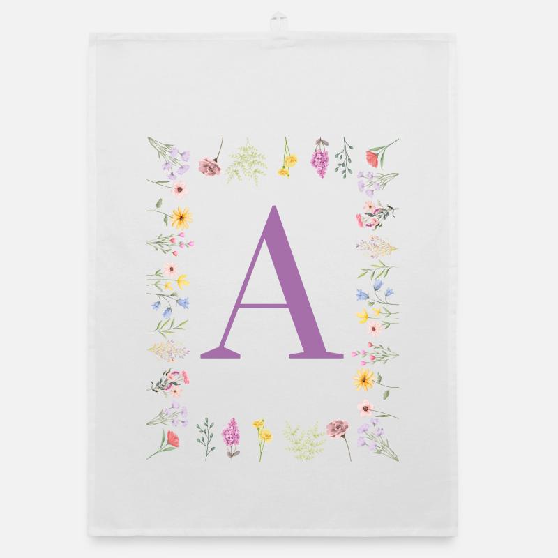 floral initial Organic dish towel