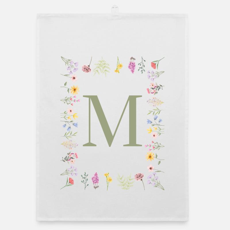 Monogramme floral initial M Torchon bio